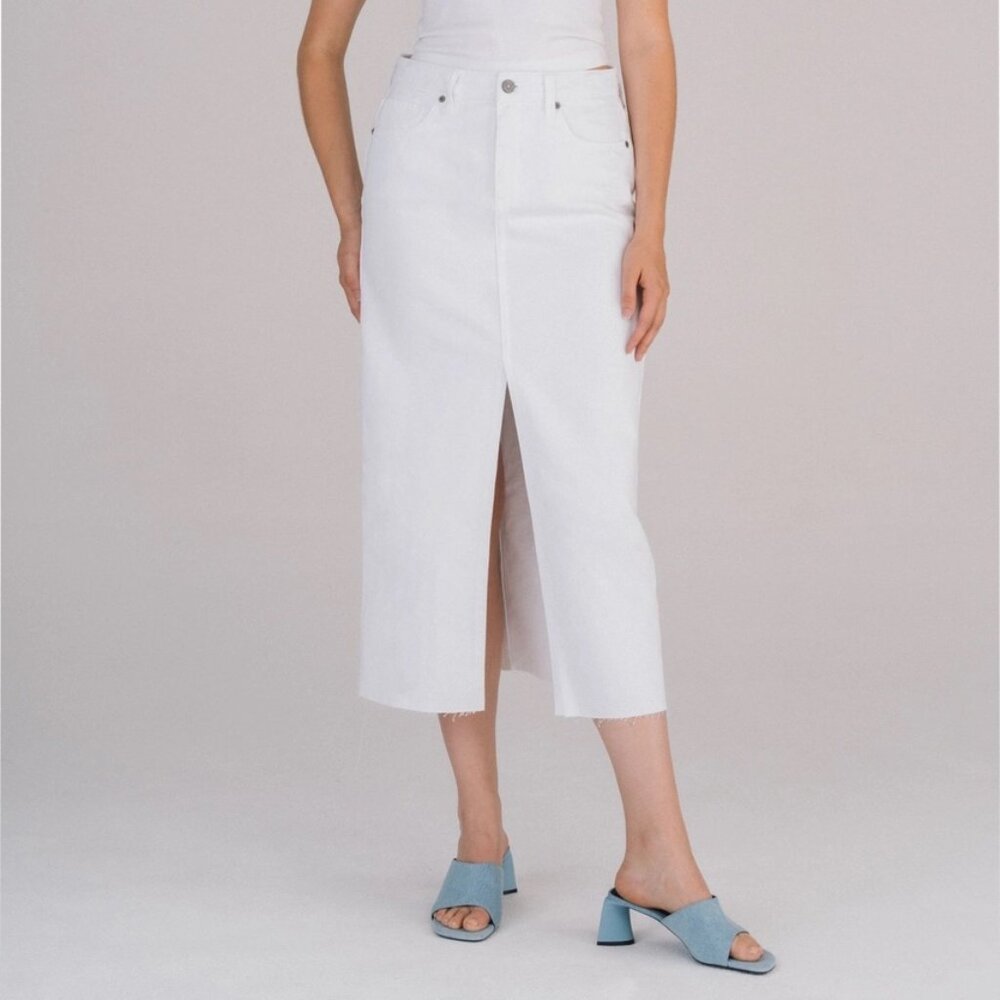 [Peyton] White Front Slit Midi Skirt